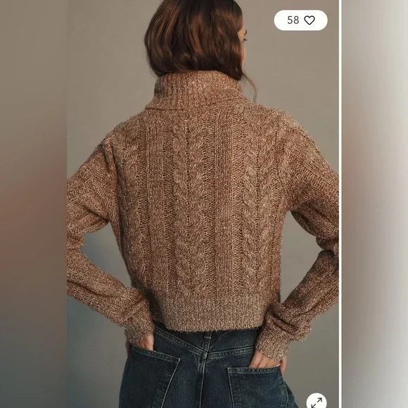 PILCRO | Cableknit Shine Wool Blend Turtleneck Sweater - Picture 3 of 15